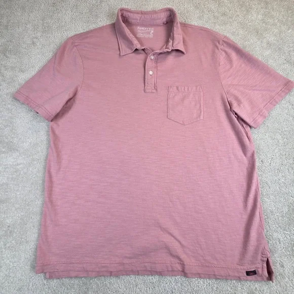Faherty Sunwashed Organic Cotton Polo Shirt Mens XL Pink Slub Pocket Lightweight - Picture 2 of 9